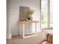 Outlet Skraut Home Mesa Consola Extensível, 302x90x73cm, Para 14 pessoas, Pés de madeira, Carvahlo e branco Natural claro