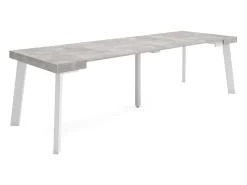 Skraut Home Mesa Consola Extensível, 262x90x73cm, Para 12 pessoas, Pés de madeira, Cimento^ Consola