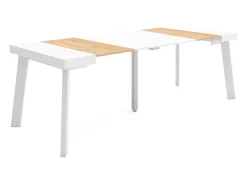 Consola|Skraut Home Mesa Consola Extensível, 222x90x73cm, Para 10 pessoas, Pés de madeira, Carvahlo e branco Natural claro