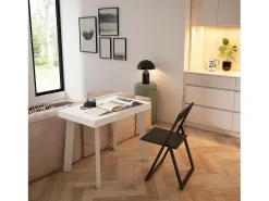 Consola|Skraut Home Mesa Consola Extensível, 222x90x73cm, Para 10 pessoas, Pés de madeira, Carvahlo e branco Natural claro