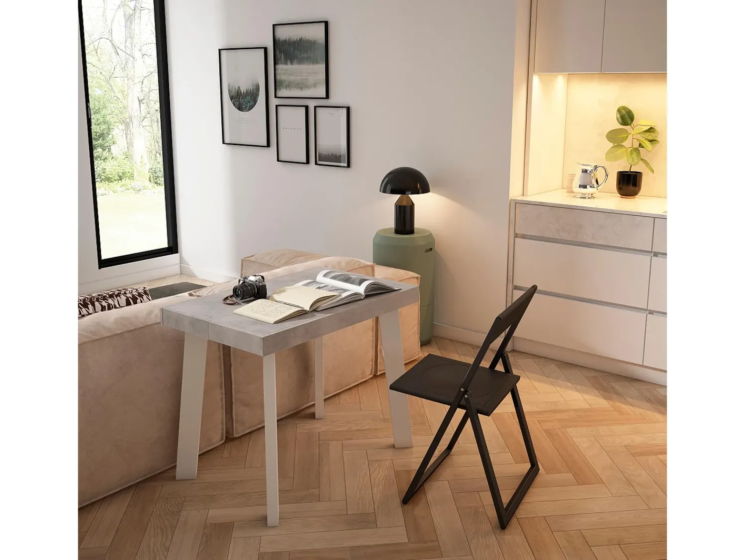 Sale Skraut Home Mesa Consola Extensível, 262x90x73cm, Para 12 pessoas, Pés de madeira, e cinzento Branco