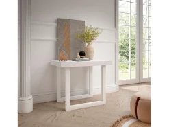 Skraut Home Mesa Consola Extensível, 222x90x73cm, Para 10 pessoas, Pés de madeira, e cinzento^ Consola