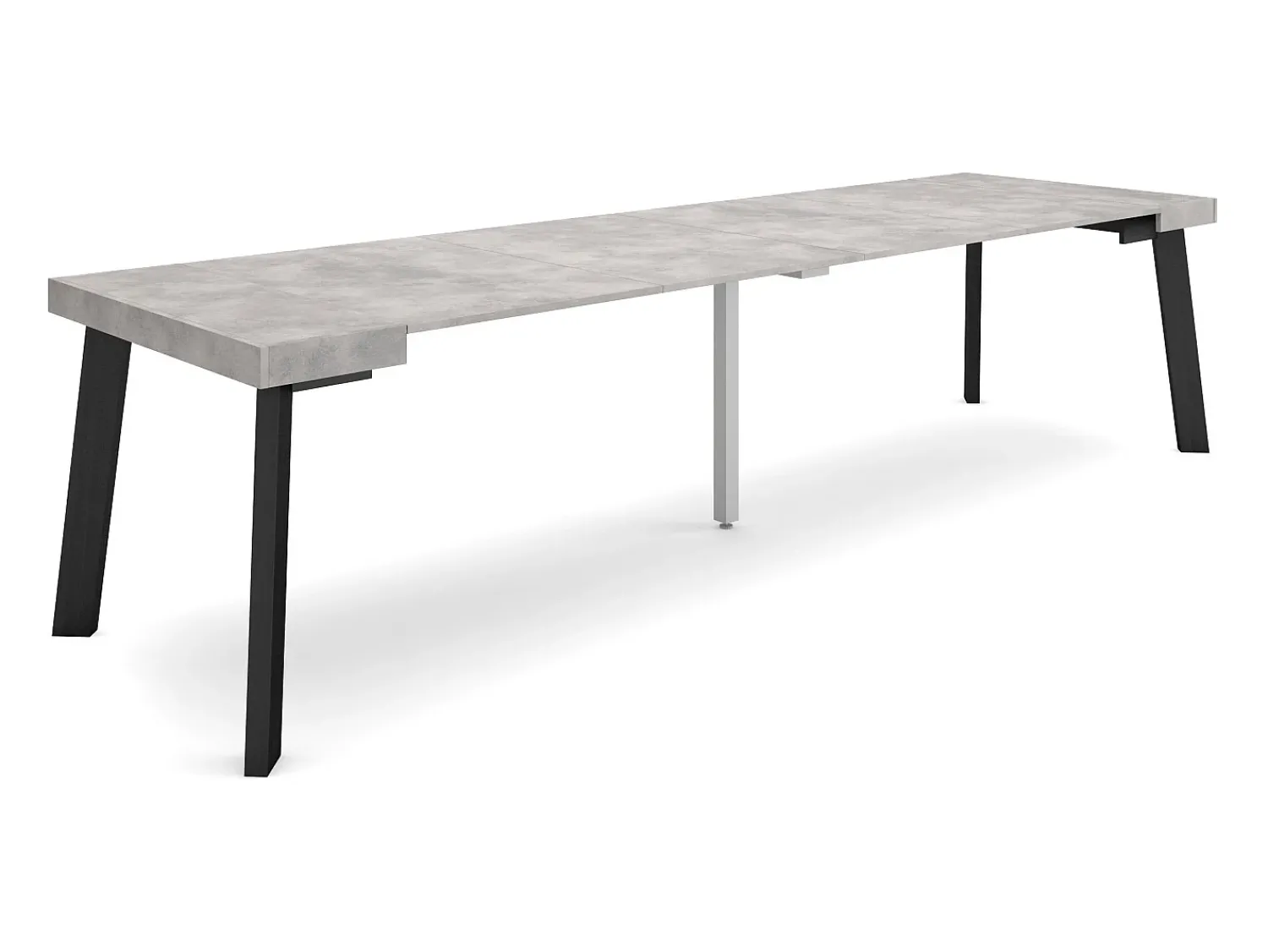 Consola*Skraut Home Mesa Consola Extensível, 302x90x73cm, Para 14 pessoas, Pés de madeira, Cimento Cinzento