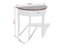 Consola*vidaxl Mesa consola meia-lua com gaveta e tampo castanho Branco