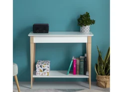 Consola| Mesa Consola Pequena Com Prateleira 85 x 35 cm Mimo Branco Giz Creme