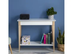 Consola| Mesa Consola Pequena Com Prateleira 85 x 35 cm Mimo Branco Giz Creme