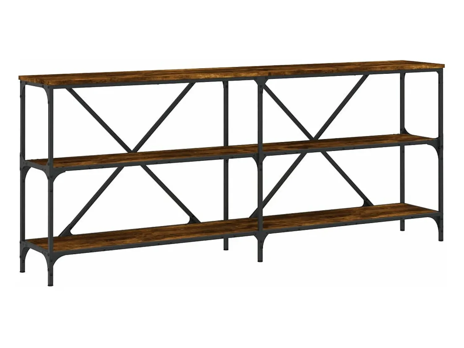 Consola*vidaxl Mesa consola 180x30x75 cm deriv. madeira/ferro carvalho fumado Natural claro