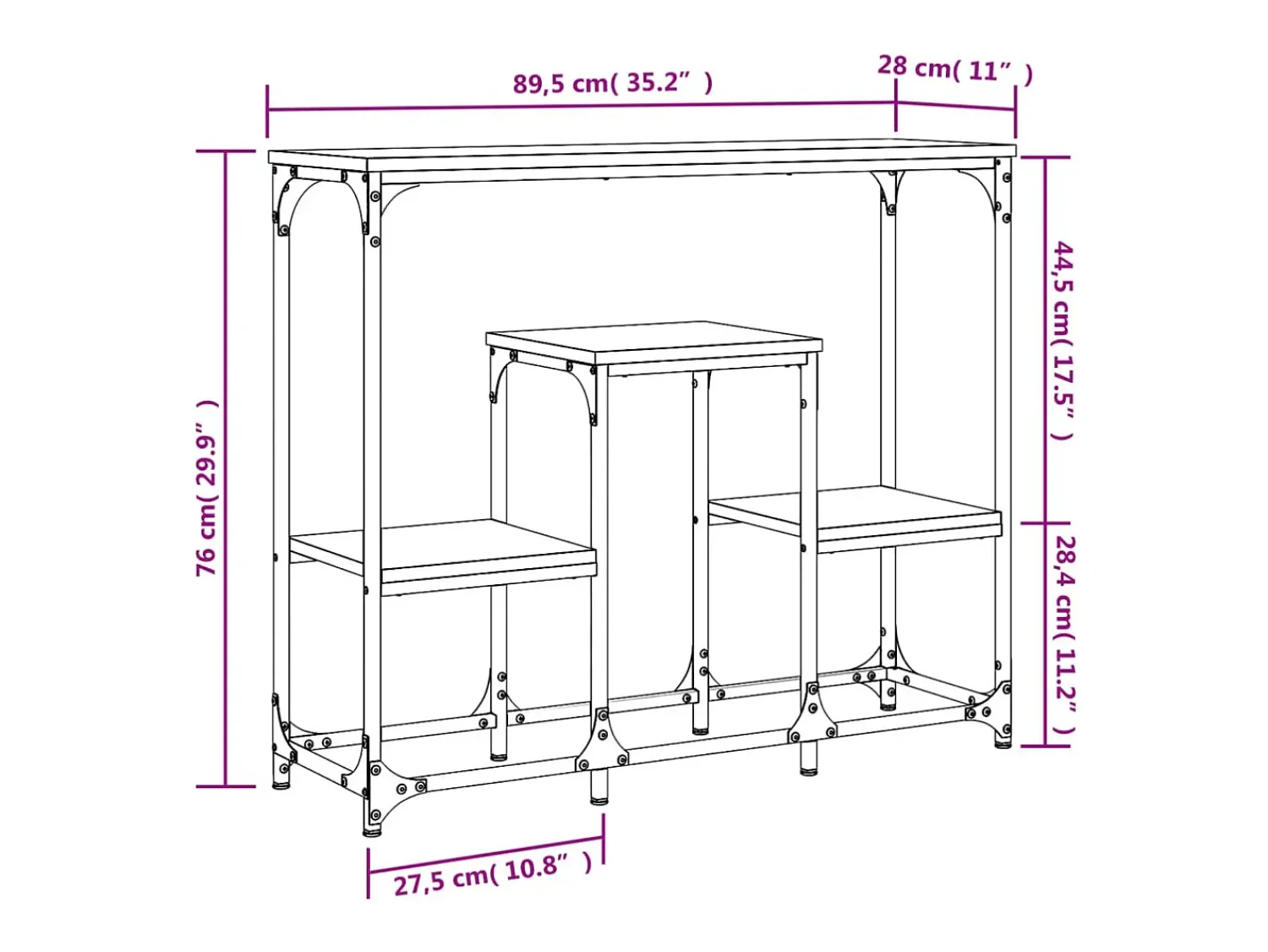 Online vidaxl Mesa consola 89,5x28x76 cm derivados de madeira Preto