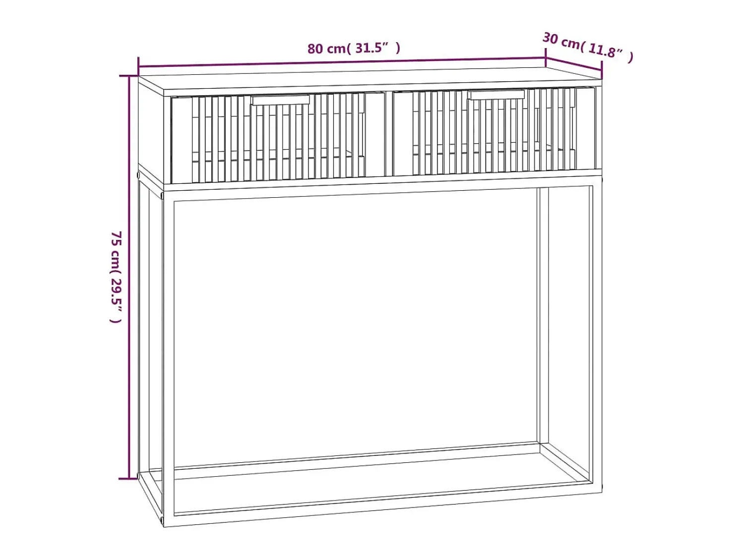 vidaxl Mesa consola 80x30x75 cm derivados de madeira e ferro^ Consola