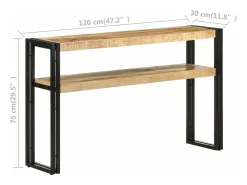 vidaxl Mesa consola 120x30x75 cm madeira de mangueira áspera Natural claro