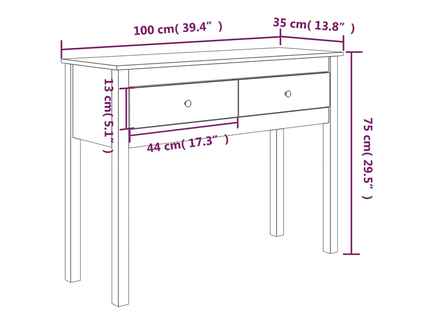 vidaxl Mesa consola 100x35x75 cm madeira de pinho maciça castanho mel^ Consola