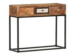 Hot vidaxl Mesa consola 90x30x75 cm madeira recuperada maciça dourado Natural claro