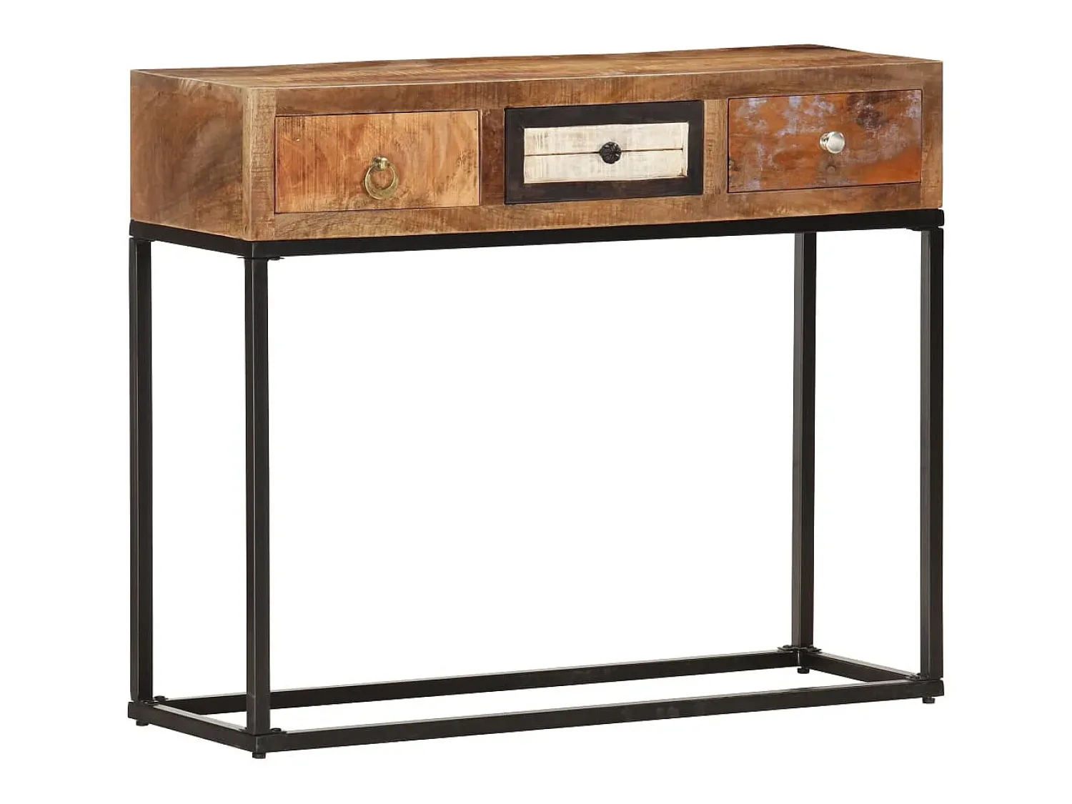 Hot vidaxl Mesa consola 90x30x75 cm madeira recuperada maciça dourado Natural claro