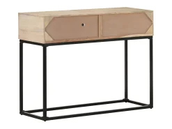 Consola*vidaxl Mesa consola 100x35x76 cm mangueira maciça e palha natural Branco