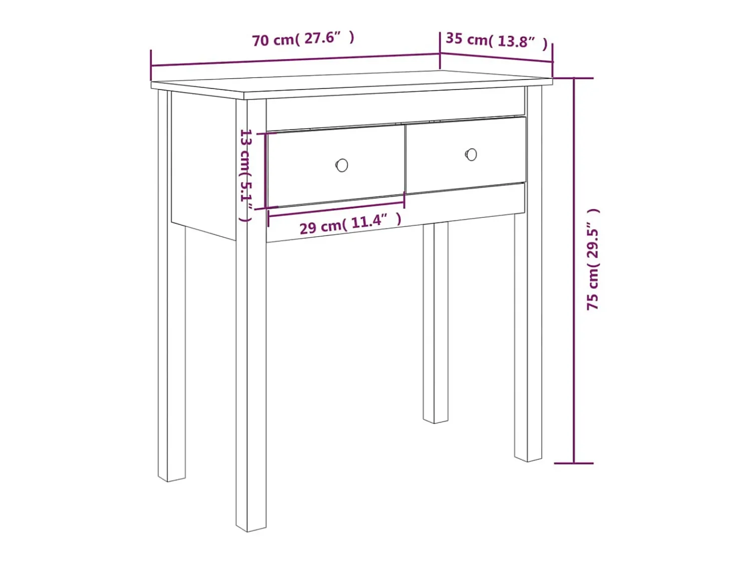 Discount vidaxl Mesa consola 70x35x75 cm pinho maciço Branco