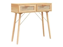 Consola* Mesa consola 80x30x75 cm pinho maciço e vime natural PT769371 Castanho