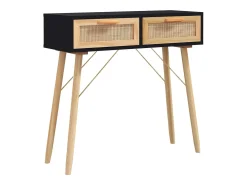 Consola* Mesa consola 80x30x75 cm pinho maciço e vime natural PT540223 Preto
