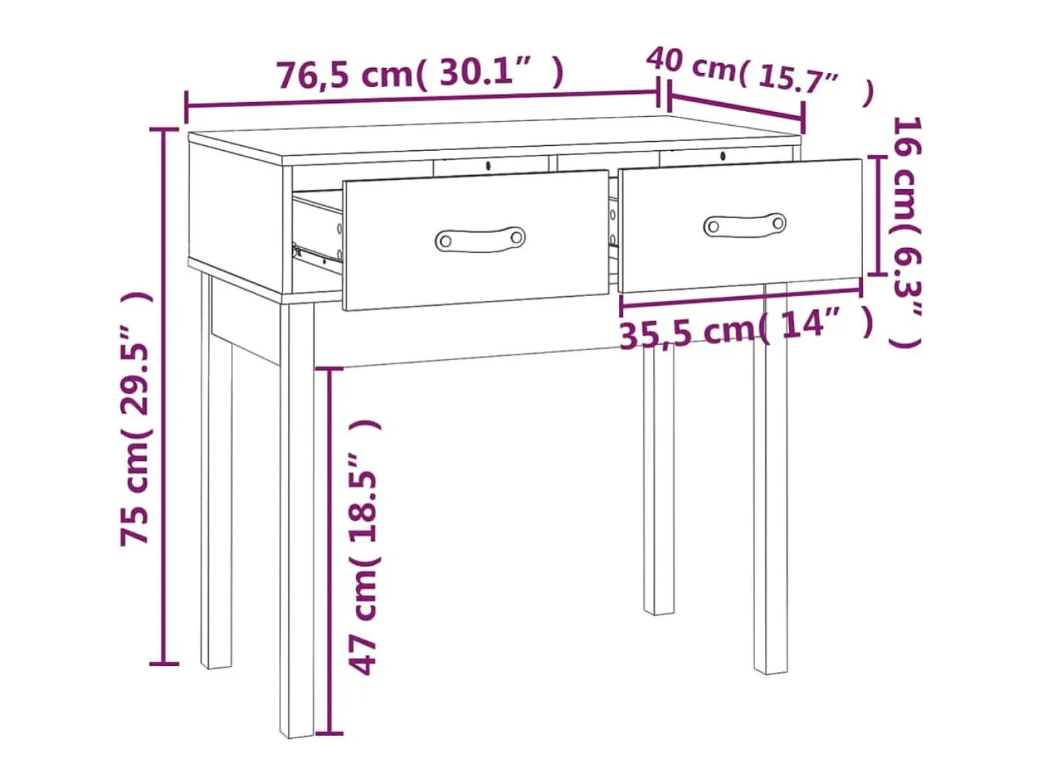 Consola|vidaxl Mesa consola 76,5x40x75 cm pinho maciço Branco
