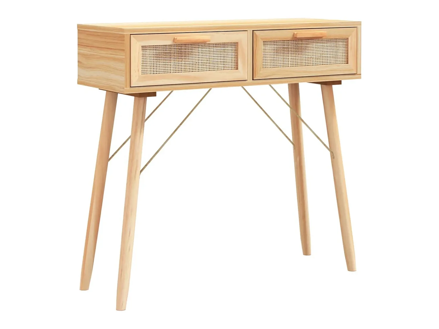 vidaxl Mesa consola 80x30x75 cm pinho maciço e vime natural castanho^ Consola