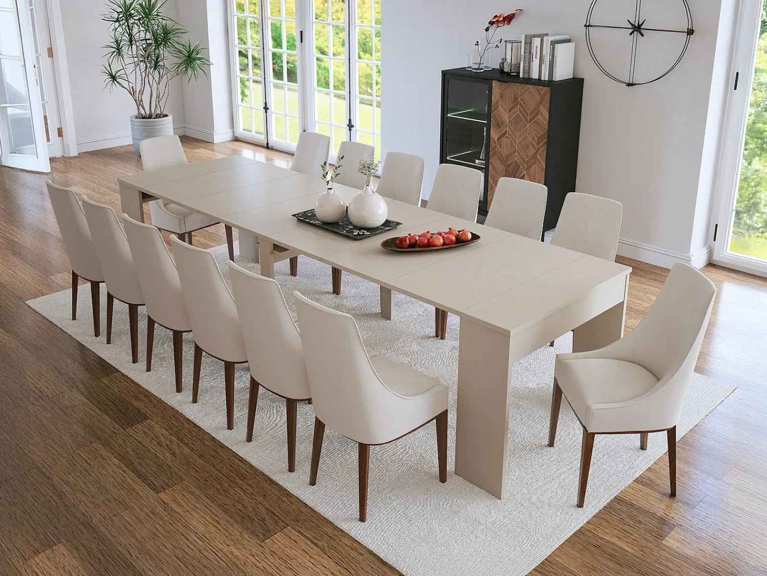 Vente-unique Mesa console extensível 12 lugares - 6 extensões - - ONEGA Bege