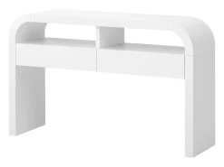 Discount ModernLuxe Mesa console 120x35,5x76,5cm - con 2 gavetas - Cantos arredondados - prateleiras abertas - MDF - Branco