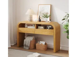ModernLuxe Mesa console 120x35,5x76,5cm - con 2 gavetas - Cantos arredondados - prateleiras abertas - MDF - Natural^ Consola