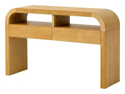 ModernLuxe Mesa console 120x35,5x76,5cm - con 2 gavetas - Cantos arredondados - prateleiras abertas - MDF - Natural^ Consola