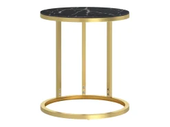 Mesa De Apoio* Mesa de apoio 45 cm dourada e vidro temperado preto mármore PT750076 Dourado