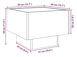 Mesa De Centro*vidaxl Mesa de apoio c/ LEDs 40x40x30 cm derivados de madeira Cinzento