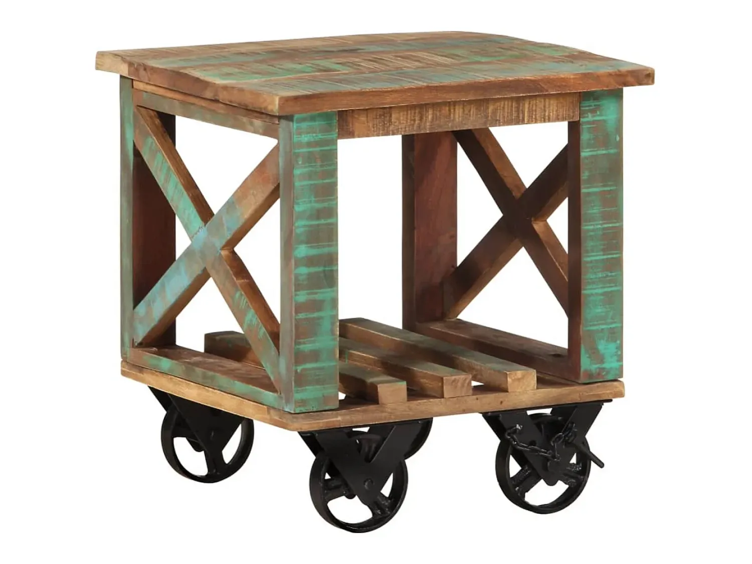 Clearance vidaxl Mesa de apoio c/ rodas 40x40x42 cm madeira recuperada maciça Castanho