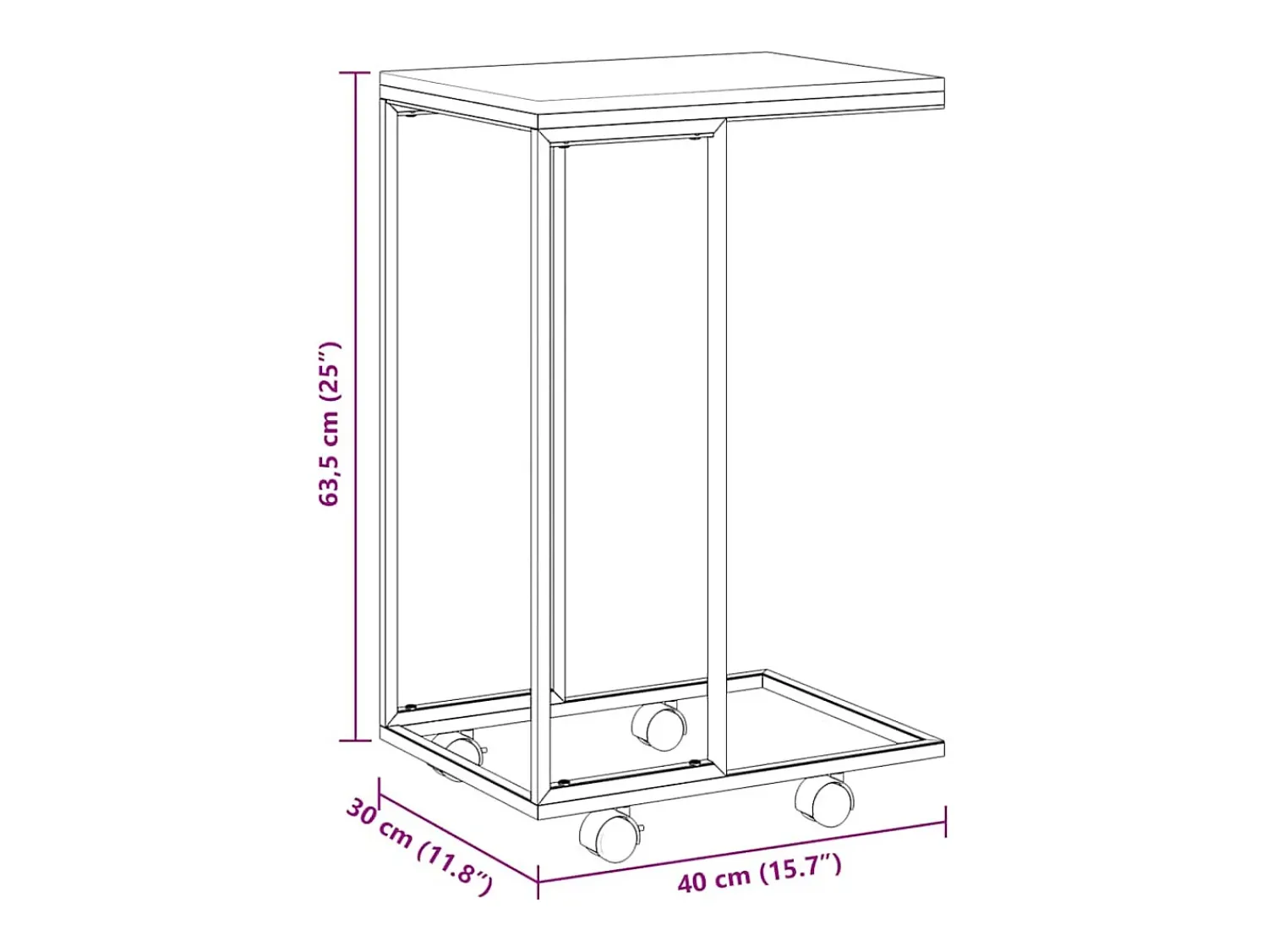 New vidaxl Mesa de apoio c/ rodas 40x30x63,5cm derivados de madeira preta Preto
