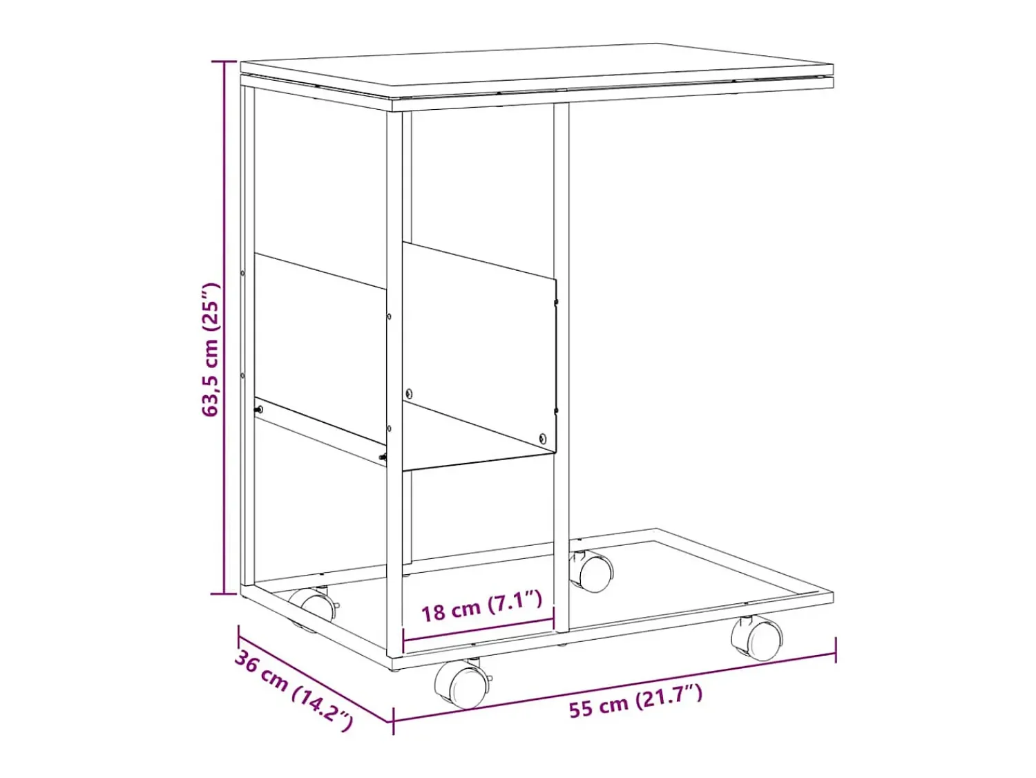 Mesa De Apoio|vidaxl Mesa de apoio c/ rodas 55x36x63,5cm derivados de madeira Branco