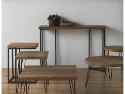 Mesa De Apoio| Mesa de apoio em madeira de olmo antigo com pernas de metal Castanho