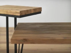 Mesa de apoio em madeira de olmo antigo com pernas de metal Castanho
