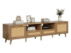 Mesa de apoio para TV em rattan (200x37x49cm) com pés de madeira maciça^ Móvel De Tv