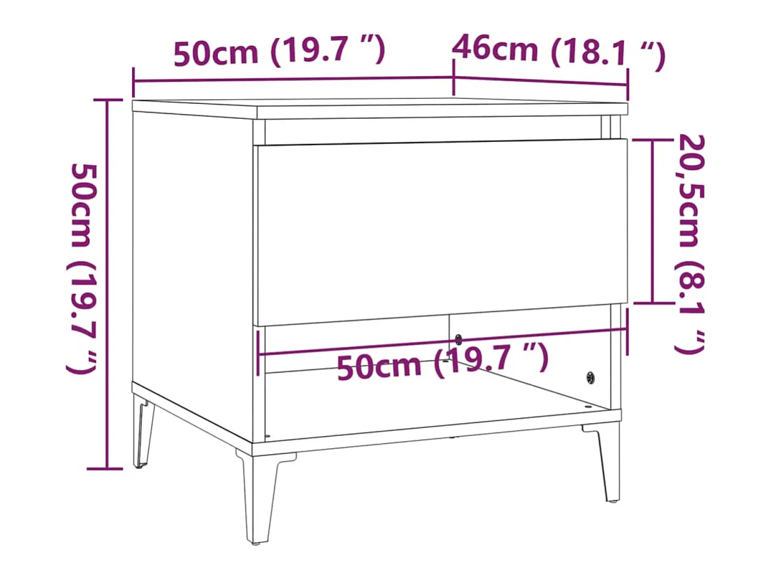 Clearance vidaxl Mesa de apoio 50x46x50 cm derivados madeira carvalho castanho Natural claro