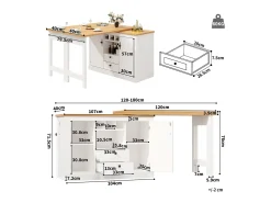 Móvel De Bar|Merax Mesa de bar extensível - 120/180 x 76 cm - com LEDs + 2 portas + 2 gavetas - rotação 360° - MDF - Branco