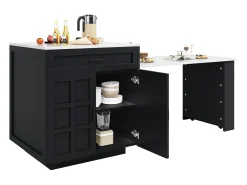 Outlet Merax Mesa de bar extensível com arrumação - 133-202 x 70 x 93,5 cm - com 2 gavetas + 4 compartimentos - MDF - preta Preto