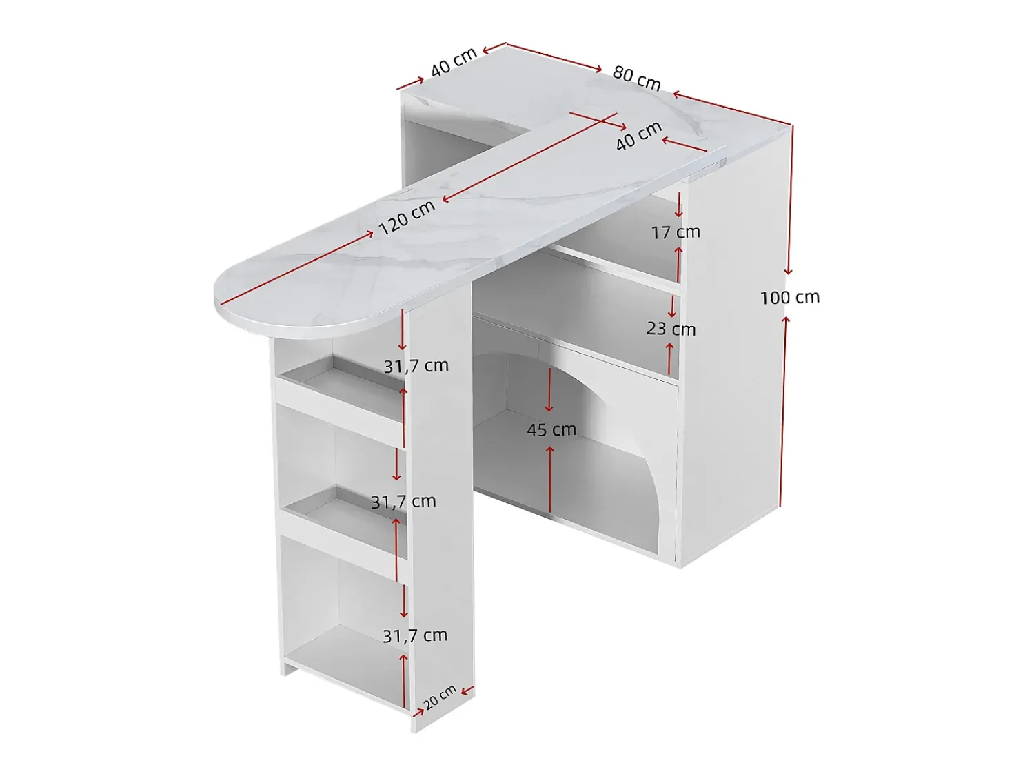 Móvel De Bar*Hauss Spole Mesa de bar giratória com espaço de arrumação e local para animais de estimação - Tampo com efeito mármore - Branco