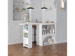 Móvel De Bar*Hauss Spole Mesa de bar giratória com espaço de arrumação e local para animais de estimação - Tampo com efeito mármore - Branco
