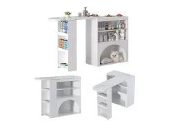 Móvel De Bar*Hauss Spole Mesa de bar giratória com espaço de arrumação e local para animais de estimação - Tampo com efeito mármore - Branco