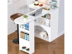 Móvel De Bar*Hauss Spole Mesa de bar giratória com espaço de arrumação e local para animais de estimação - Tampo com efeito mármore - Branco