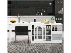 Outlet Mesa de bar moderna, extensível, giratória 360°, com espaço de armazenamento, branca. Branco