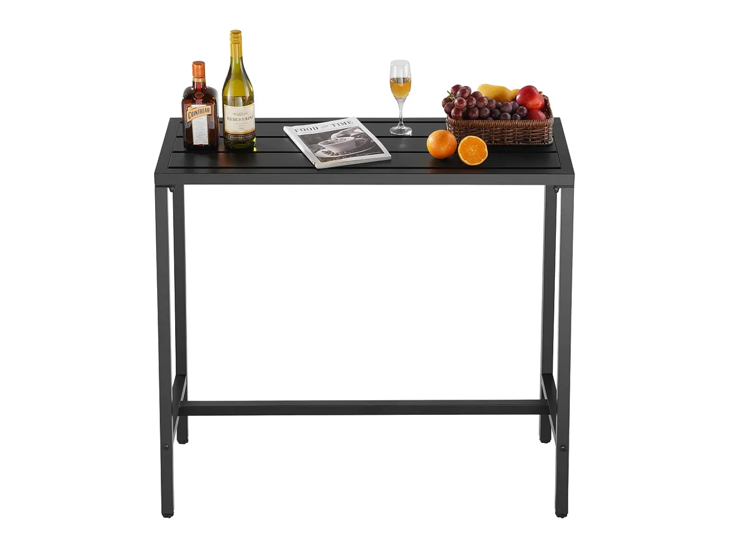 Móvel De Bar| Mesa de Bar SucceBuy Alta Exterior, 100 x 37,5 cm, Mesa de Jantar Retangular, com Tampo Impermeável, Estrutura de Metal Resistente, Mobiliário de Jardim Preto