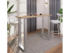 Móvel De Bar|VCM Mesa de bar | Tresen | Mesa em pé | Mesa alta | Mesa de mesa com rolamentos - Xona 140x50 cm (Prata / Sonoma Oak) Multicor