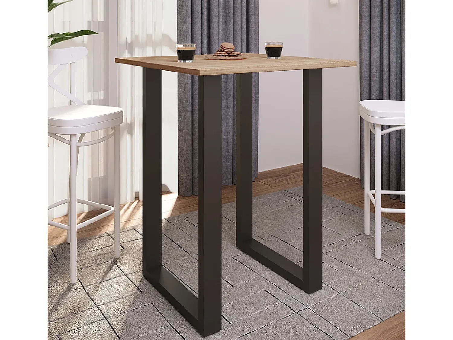 VCM Mesa de bar | Tresen | Mesa em pé | Mesa alta | Mesa de mesa com rolamentos - Xona 80x50 cm (Preto / Sonoma Oak)^ Móvel De Bar