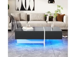 Outlet DripeX Mesa de café de 3 -acumulada, com LEDs e aplicativo, painel de partículas, e branco, 100x50 x34.5cm Preto