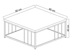 Hot Dmora Mesa de café Dfedrizz, Mesa de café, Suporte para sofá, Prateleira para sala, 90x90h40 cm, Noz e Ouro Castanho
