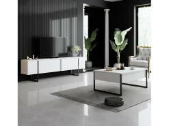 Mesa De Centro*Dmora Mesa de café Dgiagnon, Mesa baixa para café, Suporte para sofá, Prateleira para sala de estar, 90x60h40 cm, Preto e Branco