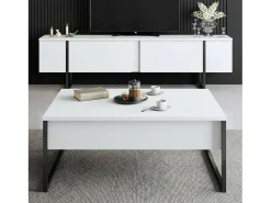 Mesa De Centro*Dmora Mesa de café Dgiagnon, Mesa baixa para café, Suporte para sofá, Prateleira para sala de estar, 90x60h40 cm, Preto e Branco